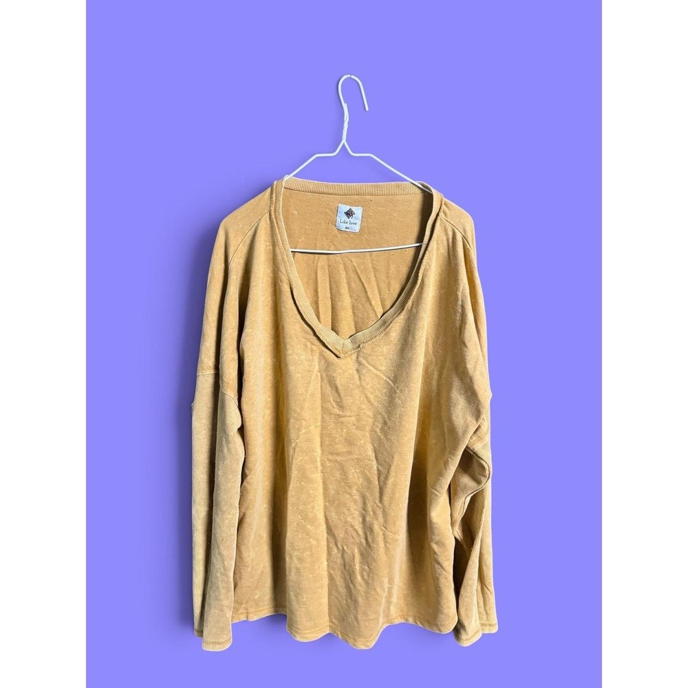 VTG looking Boho Like Love Mustard Mineral Wash Dolman Top Women's 3XL